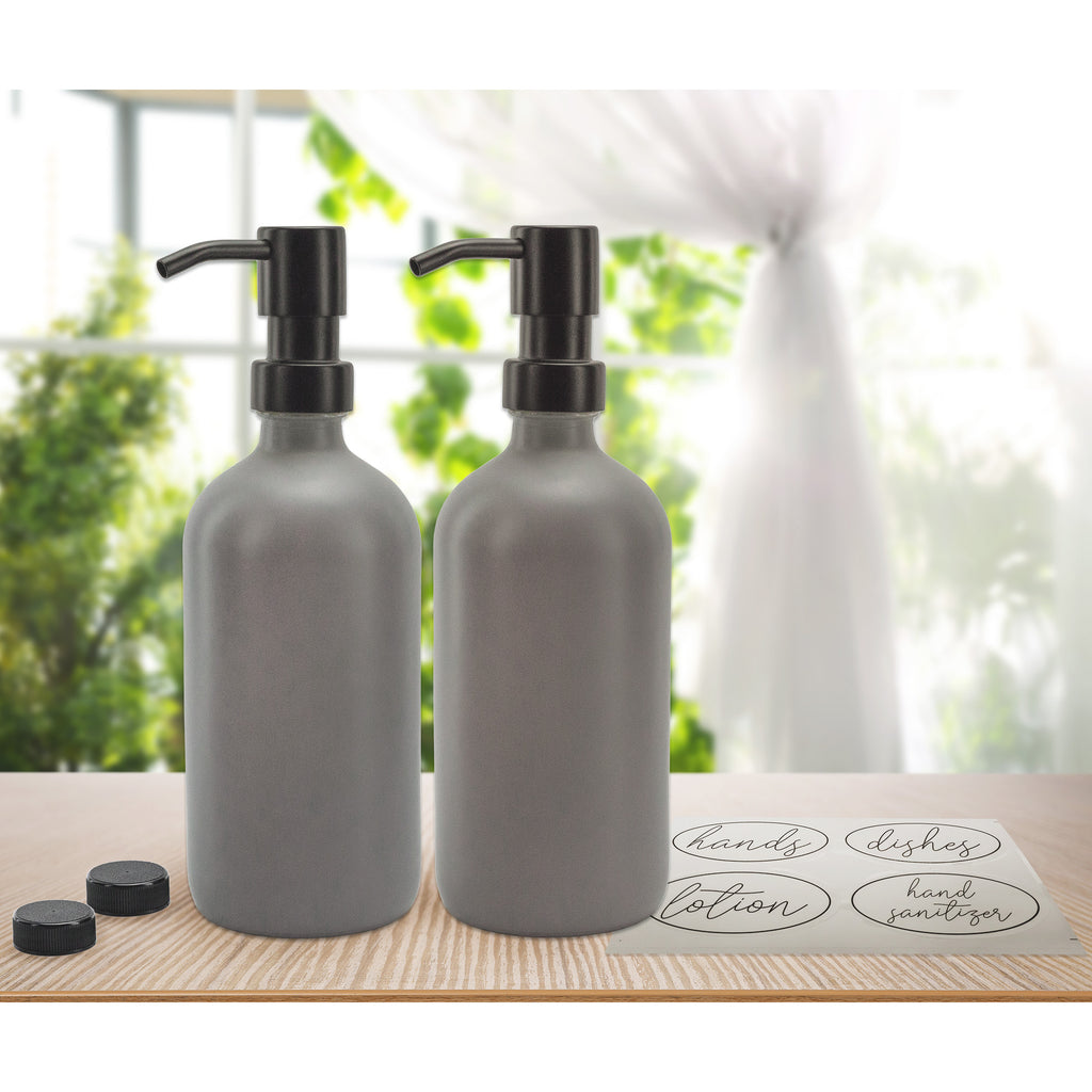 16oz Glass Pump Bottles (Gray w/ Black, Case of 20) - 20X_SH_2308_CASE