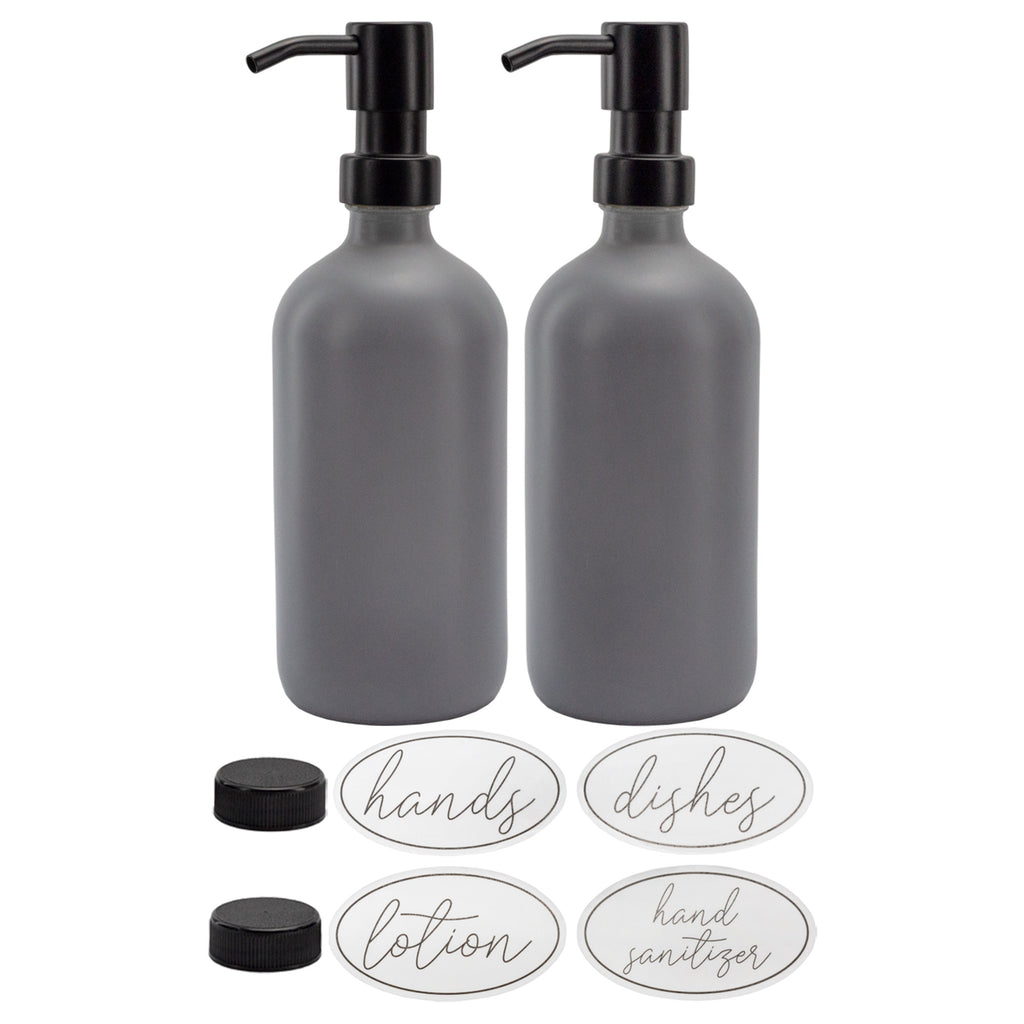 16oz Glass Pump Bottles (Gray w/ Black, Case of 20) - 20X_SH_2308_CASE