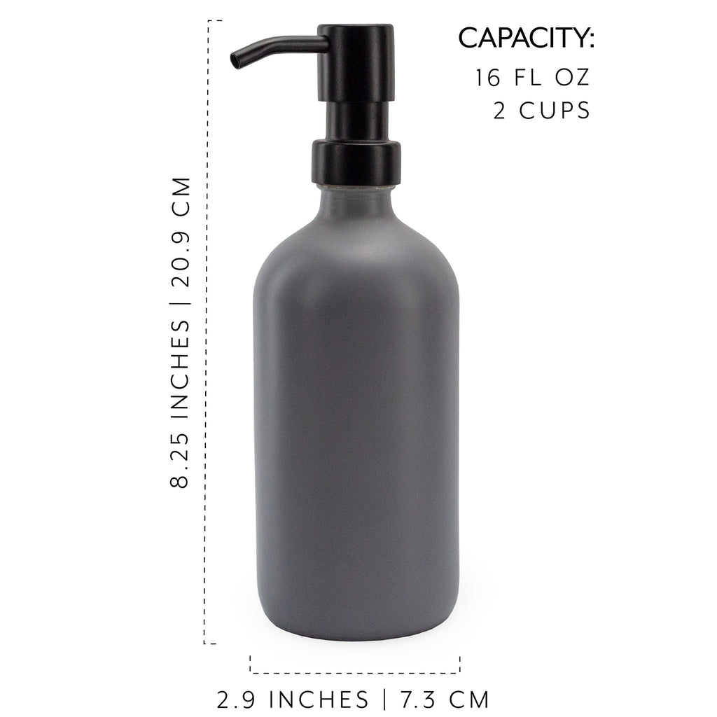 16oz Glass Pump Bottles (Set of 2, Gray w/ Black) - sh2308dar0