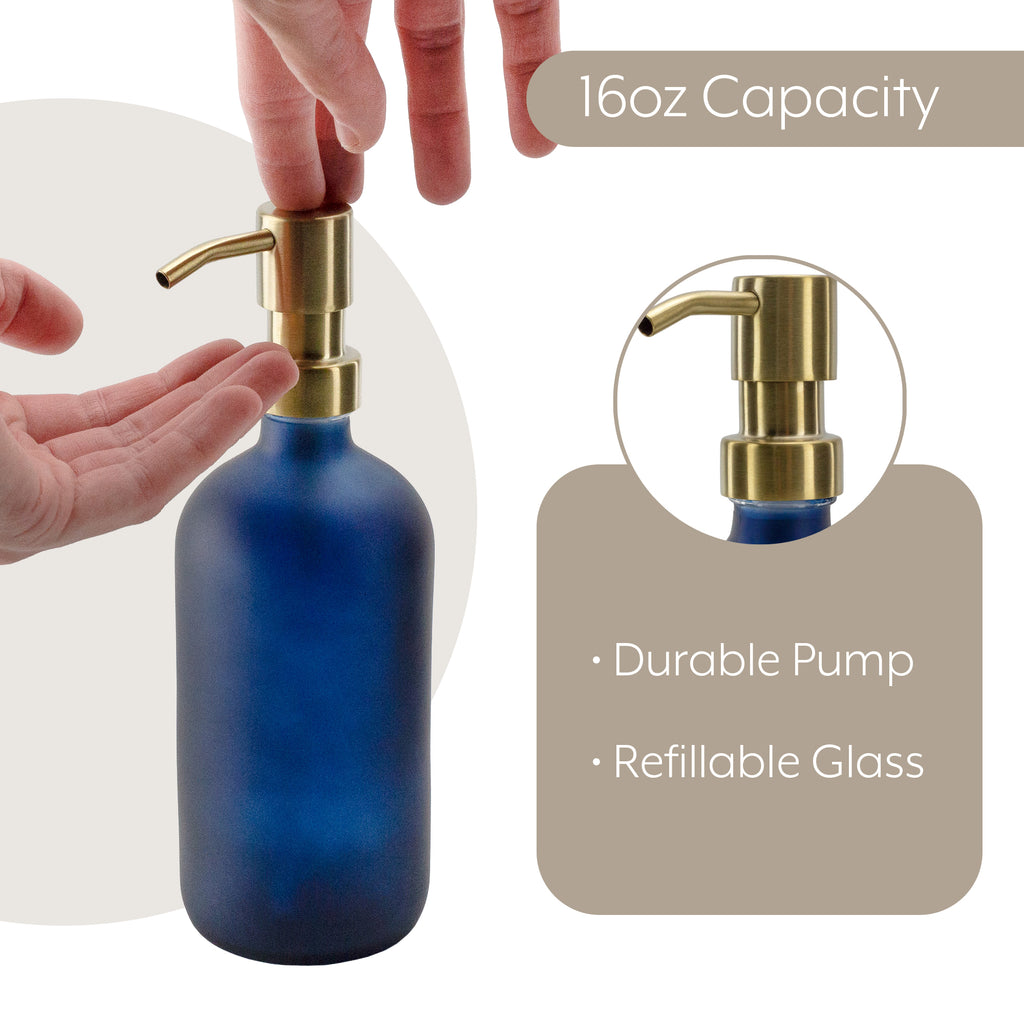 16oz Glass Pump Bottles (Blue w/ Gold, Case 40 Bottles) - 20X_SH_2309_CASE