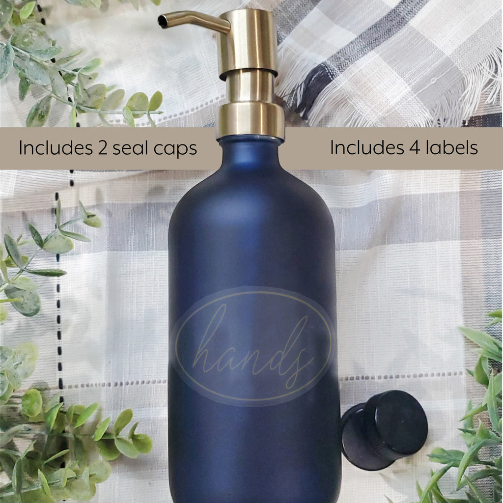 16oz Glass Pump Bottles (Blue w/ Gold, Case 40 Bottles) - 20X_SH_2309_CASE