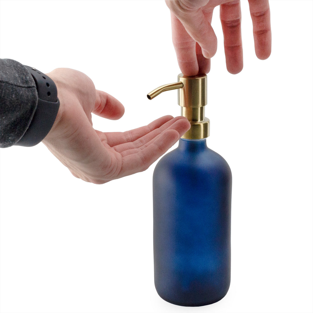 16oz Glass Pump Bottles (Blue w/ Gold, Case of 20) - SH_2309_CASE