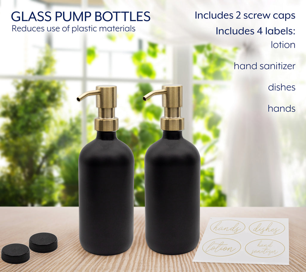 16oz Glass Pump Bottles (Black w/ Gold, Case 40 Bottles) - 20X_SH_2310_CASE