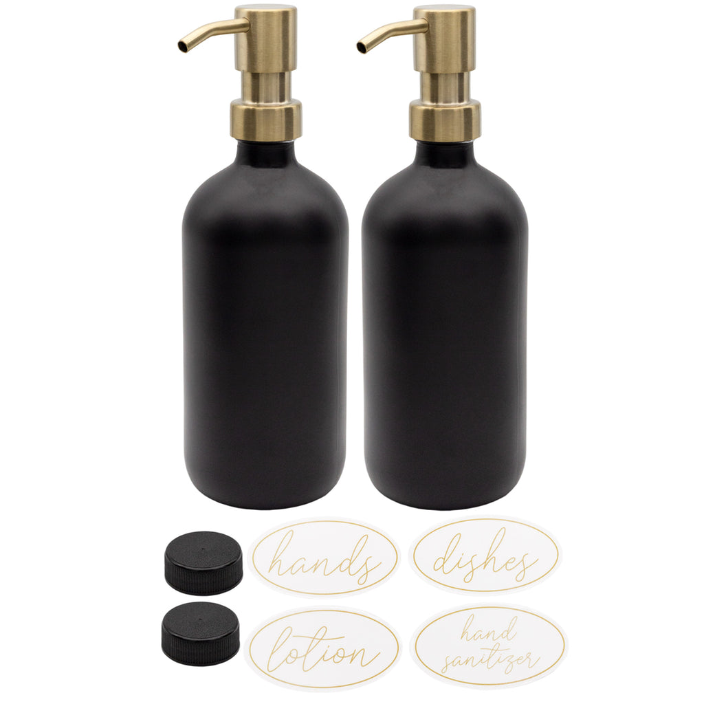 16oz Glass Pump Bottles (Black w/ Gold, Case 40 Bottles) - 20X_SH_2310_CASE