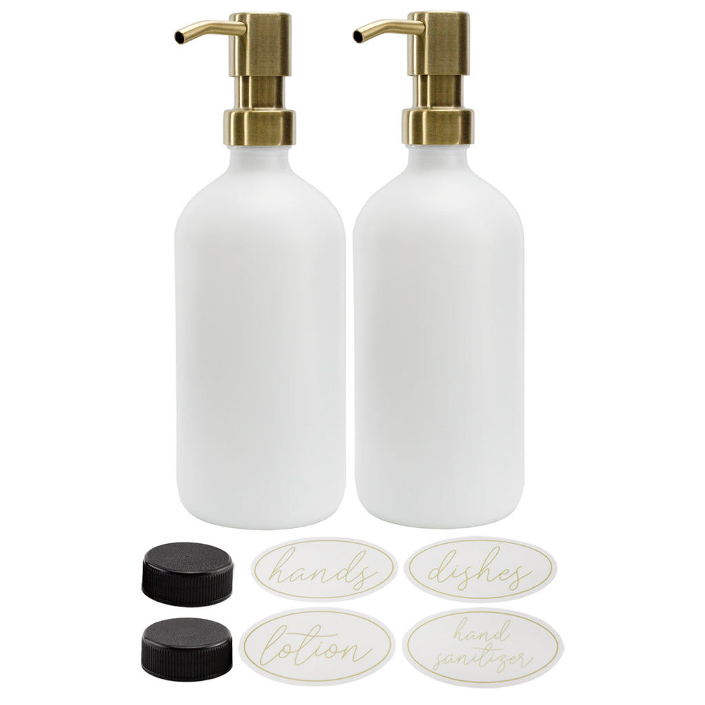 16oz Glass Pump Bottles (White w/ Gold, Case of 20) - 20X_SH_2311_CASE