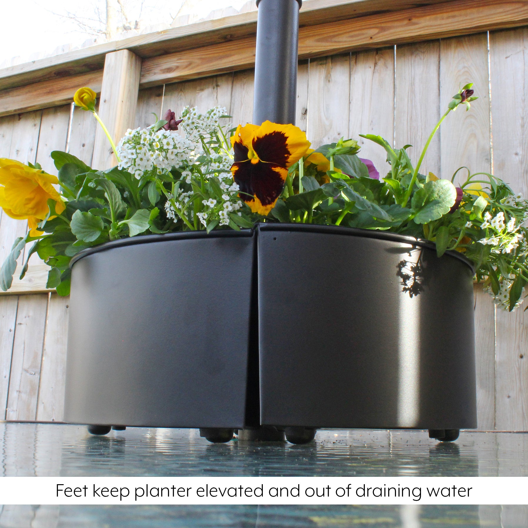 blue patio umbrella flower pot AuldHome Umbrella Planter for Patio Table with Umbrella Hole, Enamelware Half-Circle Planter Pots – Kurated Korner
