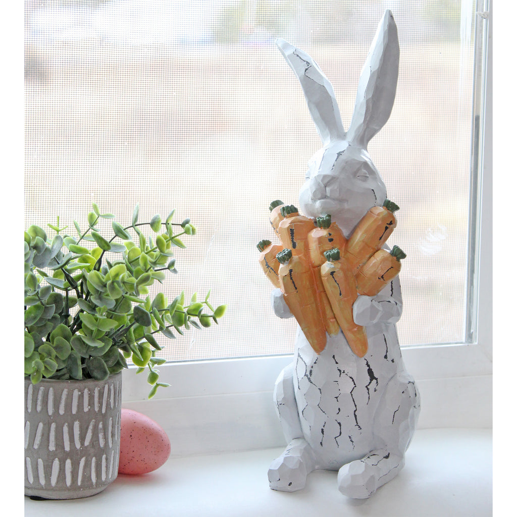 Rabbit Statue with Carrots (13-Inches, Case of 12) - 12X_SH_2346_CASE