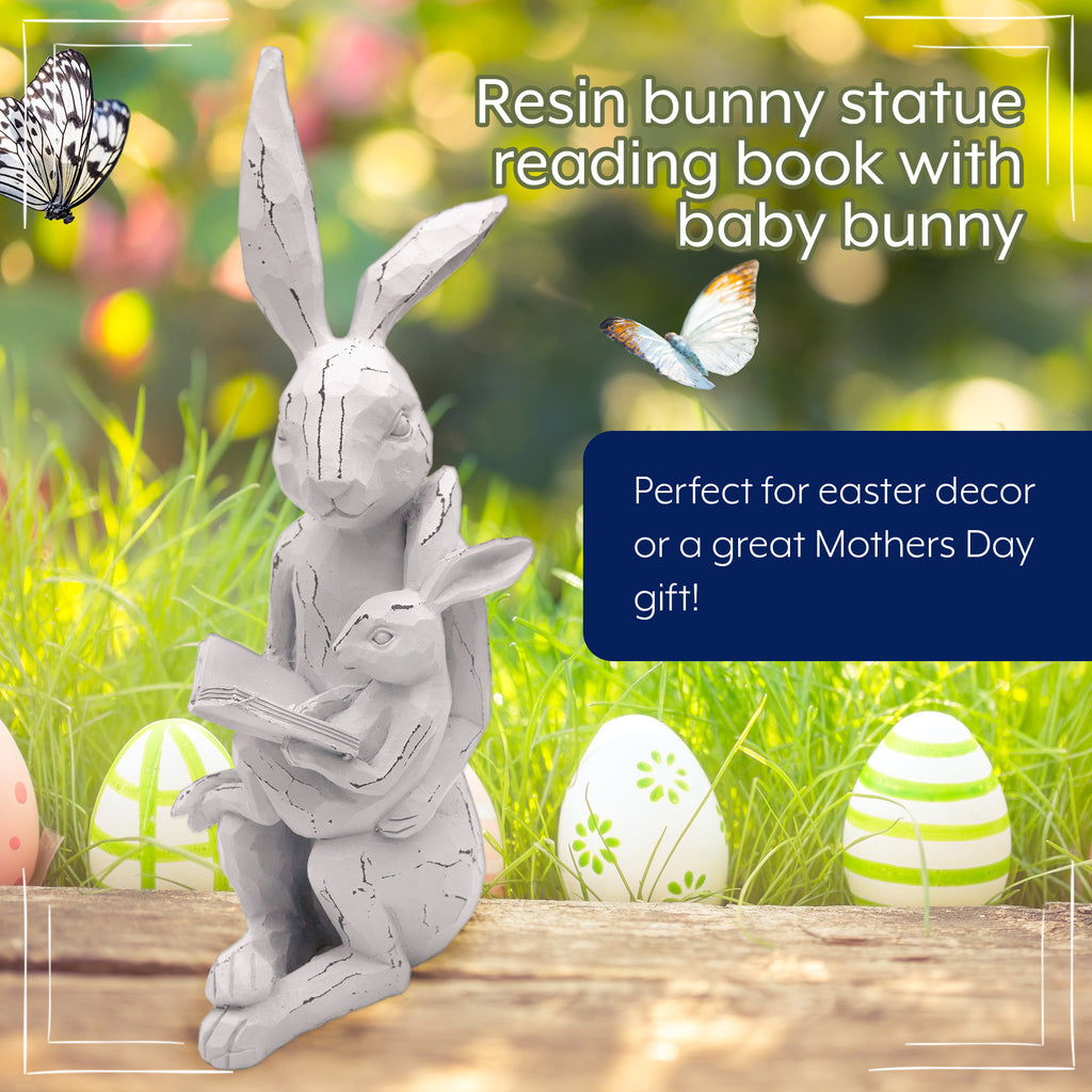 Easter Reading Rabbit Figurine with Baby Rabbit - sh2347ah1