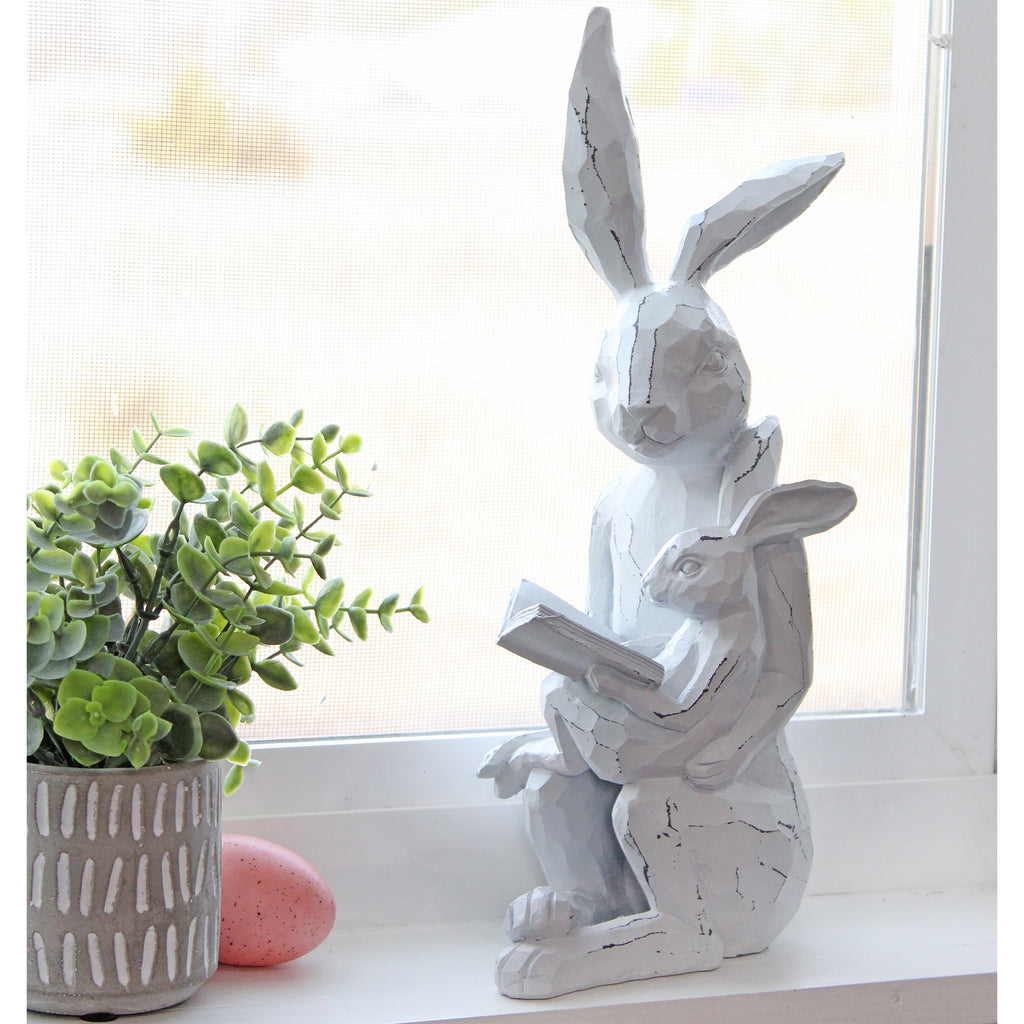 Easter Reading Rabbit Figurine with Baby Rabbit (Case of 8) - SH_2347_CASE