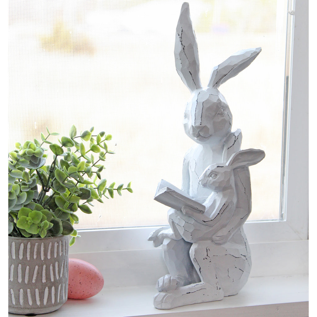 Easter Reading Rabbit Figurine with Baby Rabbit - sh2347ah1