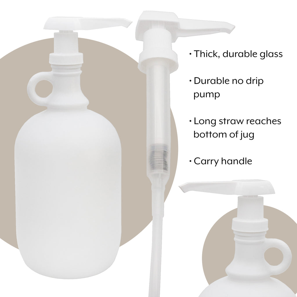 Half Gallon Glass Pump Dispenser Bottle (White, Case of 9) - 9X_SH_2352_CASE