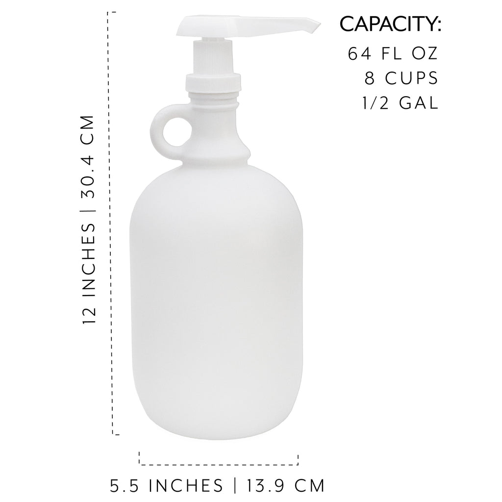 Half Gallon Glass Pump Dispenser Bottle (White, Case of 9) - 9X_SH_2352_CASE