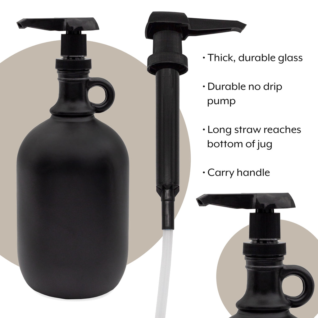 Half Gallon Glass Pump Dispenser Bottle (Black, Case of 9) - 9X_SH_2353_CASE