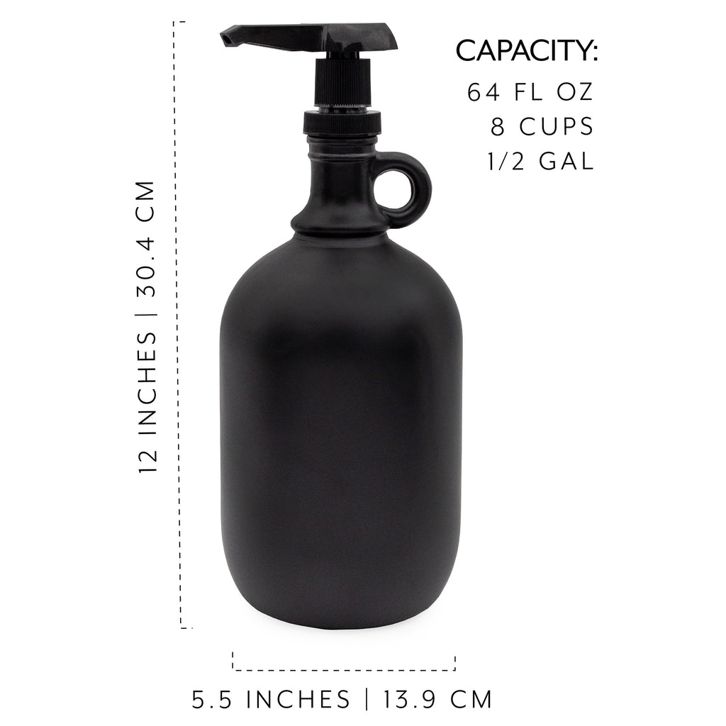 Half Gallon Glass Pump Dispenser Bottle (Black, Case of 9) - SH_2353_CASE