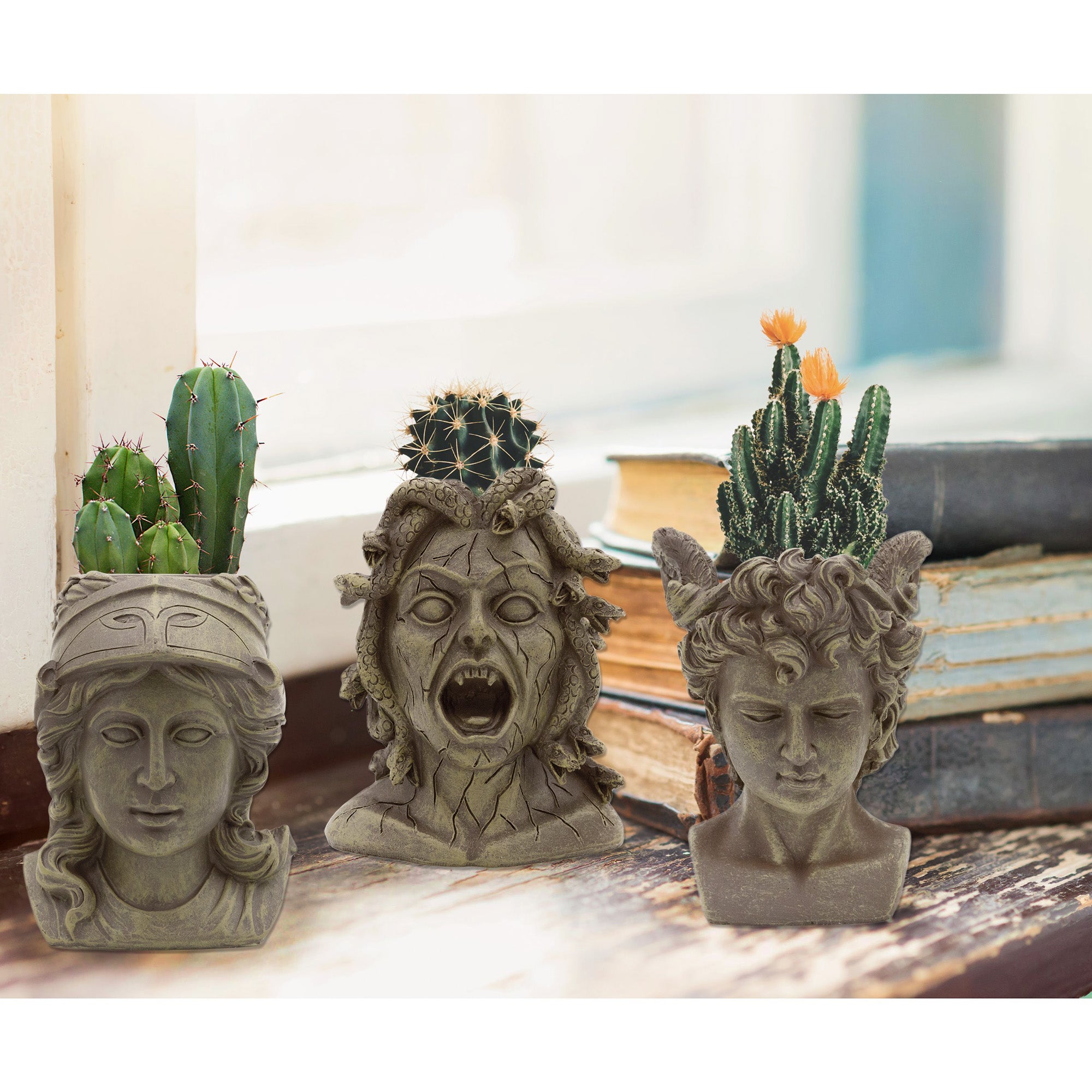 greek head planter pot Darware Resin Medusa Head Planter, Garden Decor Statue Flower Pot – Kurated Korner