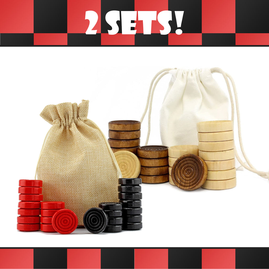 Classic Stackable Wooden Checkers in Natural Wood Color (24 Pieces) - sh458att0chk