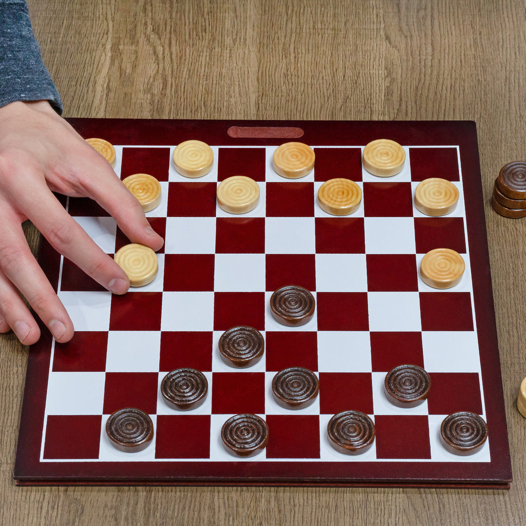Classic Stackable Wooden Checkers in Natural Wood Color (24 Pieces) - sh458att0chk