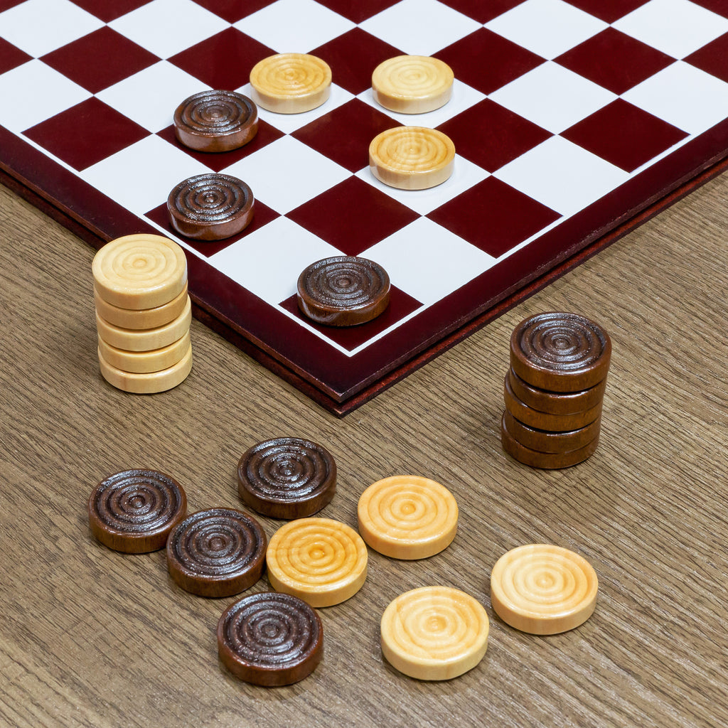 Classic Stackable Wooden Checkers in Natural Wood Color (24 Pieces) - sh458att0chk