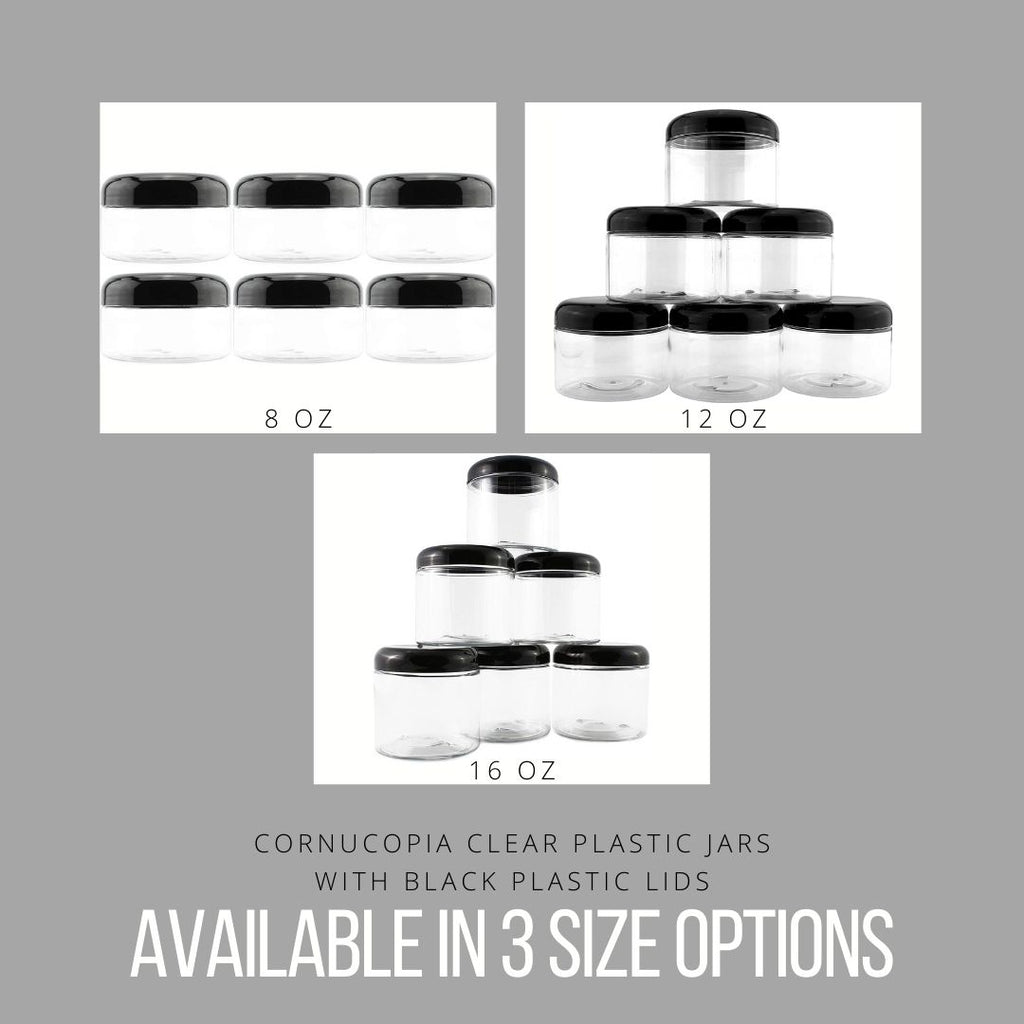 8oz Clear Plastic Jars with Black Plastic Lids (6 pack) - sh1323cb0mnw