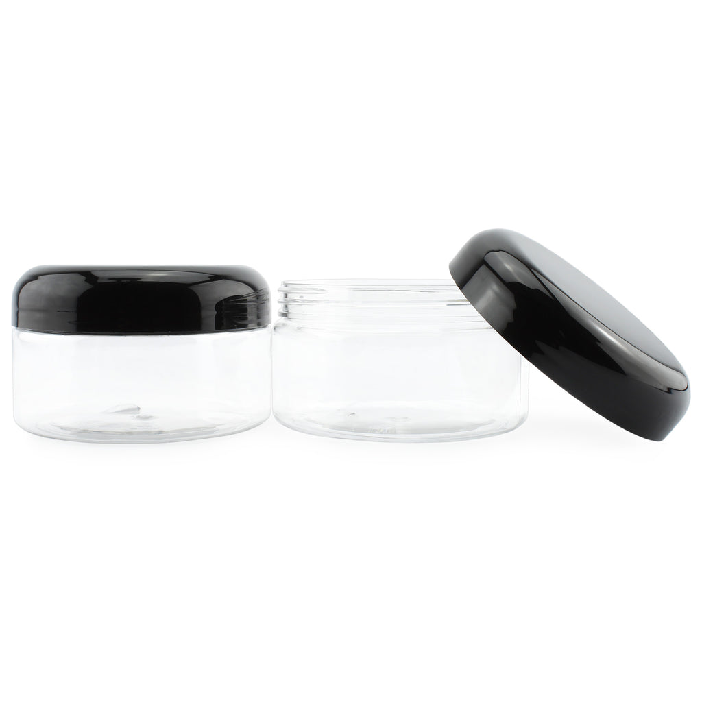 8oz Clear Plastic Jars w/ Black Plastic Lids (Case of 144) - 24X_SH_1323_CASE