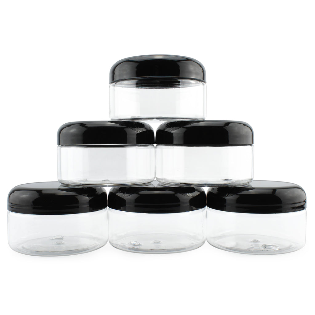 8oz Clear Plastic Jars w/ Black Plastic Lids (Case of 144) - 24X_SH_1323_CASE