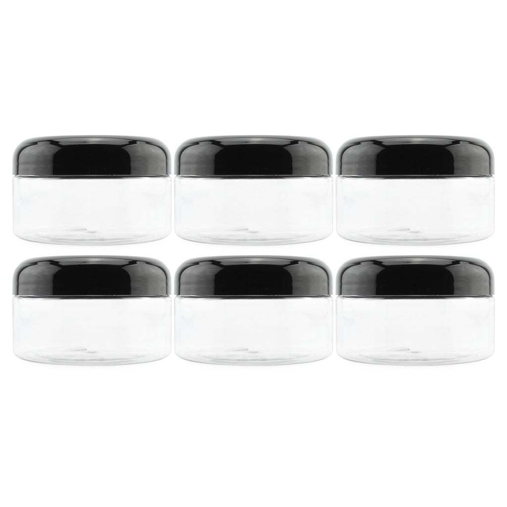 8oz Clear Plastic Jars w/ Black Plastic Lids (Case of 144) - 24X_SH_1323_CASE