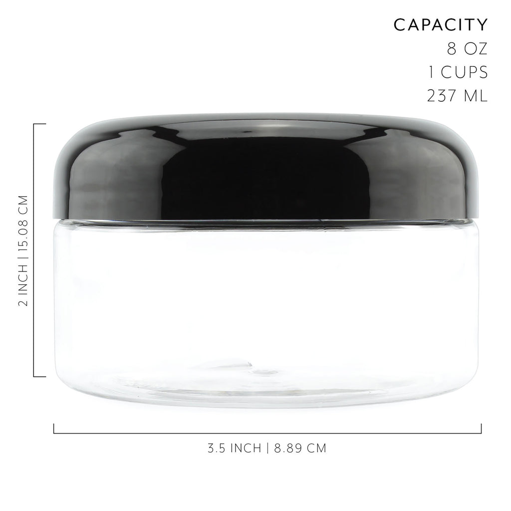 8oz Clear Plastic Jars w/ Black Plastic Lids (Case of 144) - 24X_SH_1323_CASE