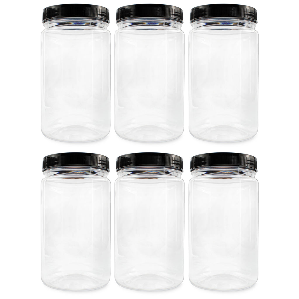 32oz Clear Plastic Jars w/ Black Lids (Case of 108) - SH_1321_CASE
