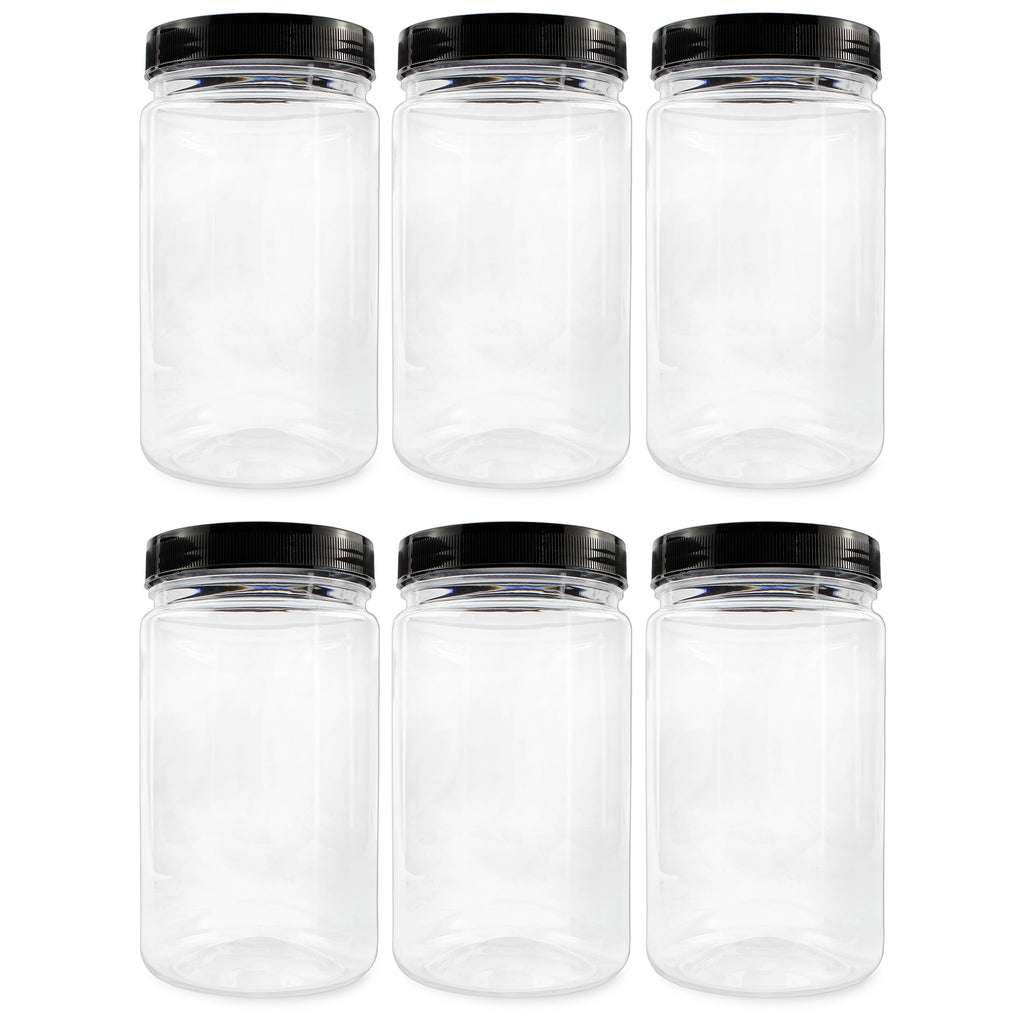 32oz Clear Plastic Jars w/ Black Lids (Case of 108) - 18X_SH_1321_CASE