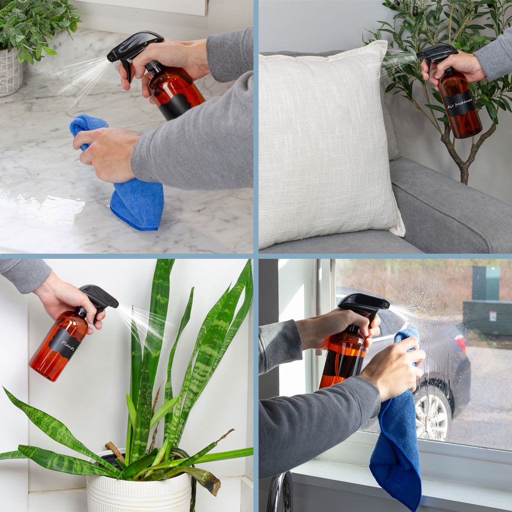 16oz Amber PLASTIC Spray Bottles w/ Heavy Duty Mist & Stream Sprayers (6-pack) - sh1268cb0mnw