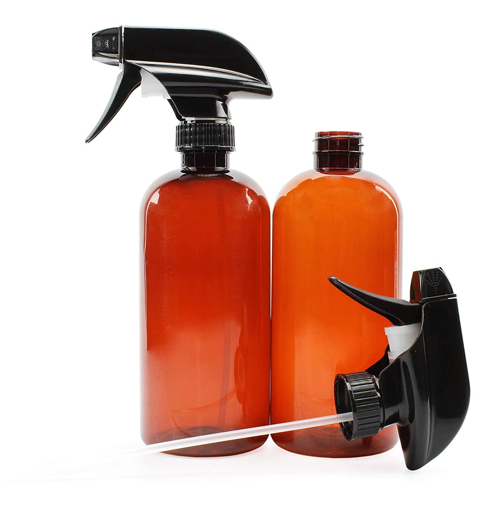 16oz Amber PLASTIC Spray Bottles w/ Heavy Duty Mist & Stream Sprayers (6-pack) - sh1268cb0mnw