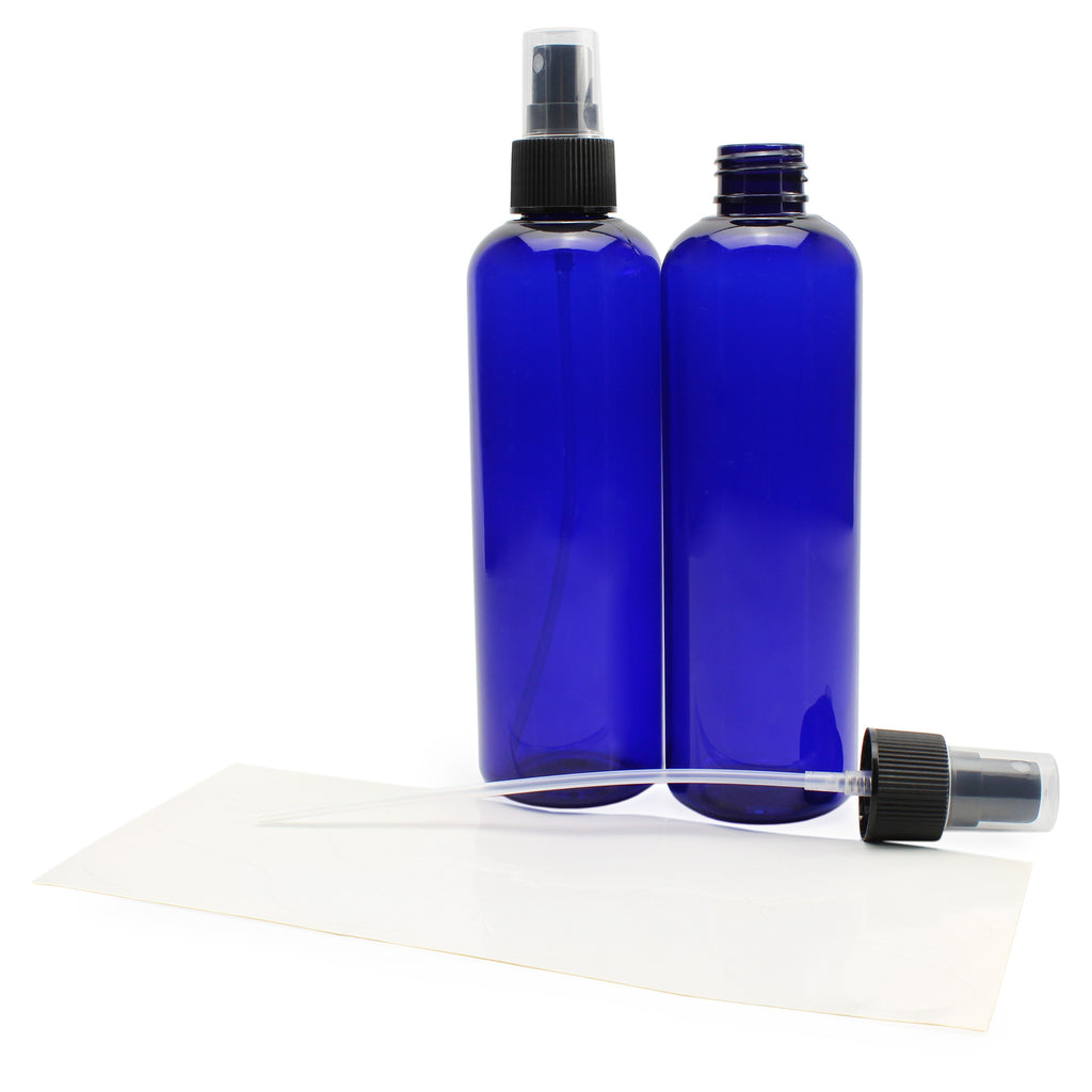 8oz Blue Plastic PET Spray Bottles w/ Fine Mist Atomizers (Case of 198) - 33X_SH_1416_CASE