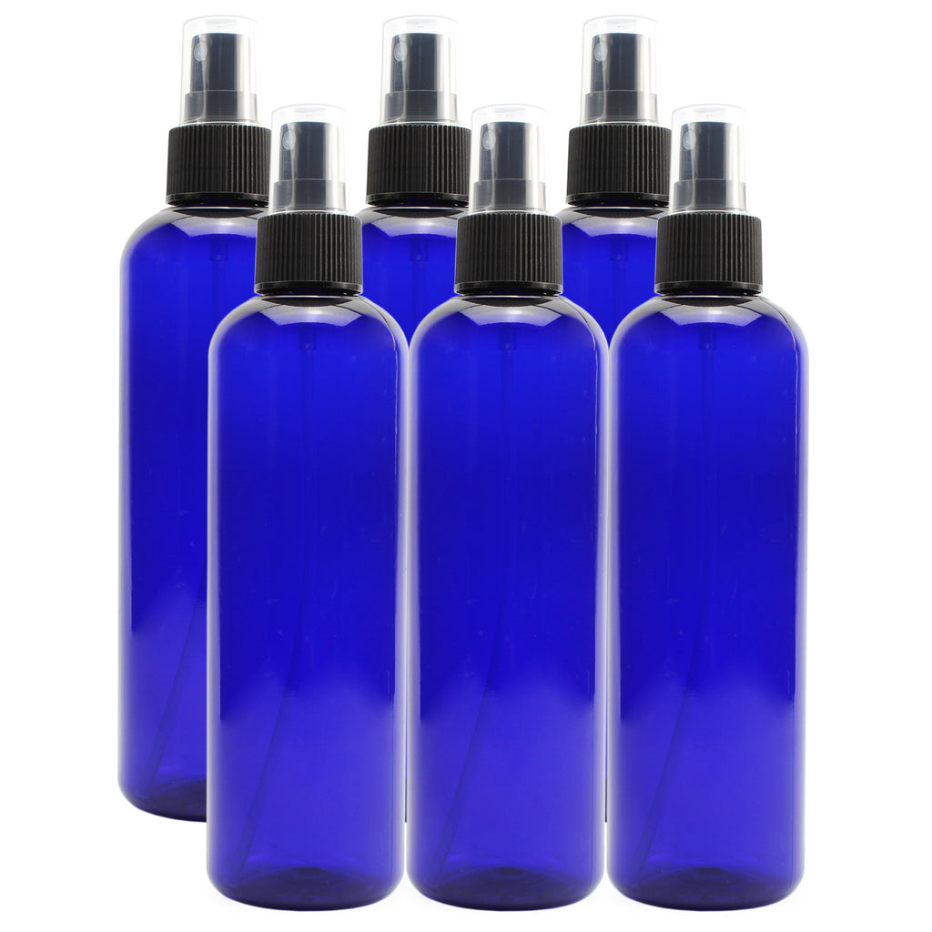 8oz Blue Plastic PET Spray Bottles w/ Fine Mist Atomizers (Case of 198) - 33X_SH_1416_CASE