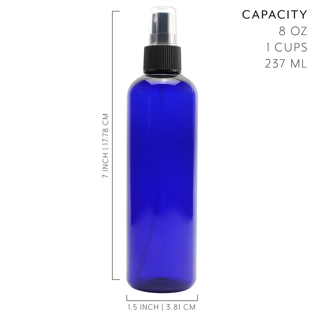 8oz Blue Plastic PET Spray Bottles w/ Fine Mist Atomizers (Case of 198) - 33X_SH_1416_CASE