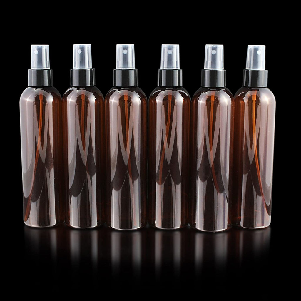8oz Amber Brown Plastic Spray Bottles w/ Fine Mist Atomizers (6-Pack) - sh1417cb0Brown