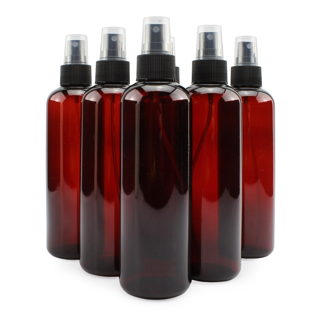 8oz Amber Brown Plastic Spray Bottles w/ Fine Mist Atomizers (6-Pack) - sh1417cb0Brown