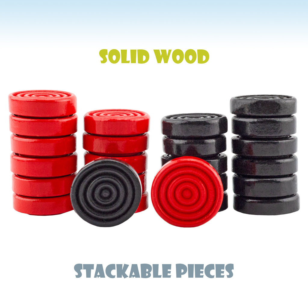 Black & Red Carved Stackable Wooden Checkers (24 Pieces) - sh1354att0BlckRed