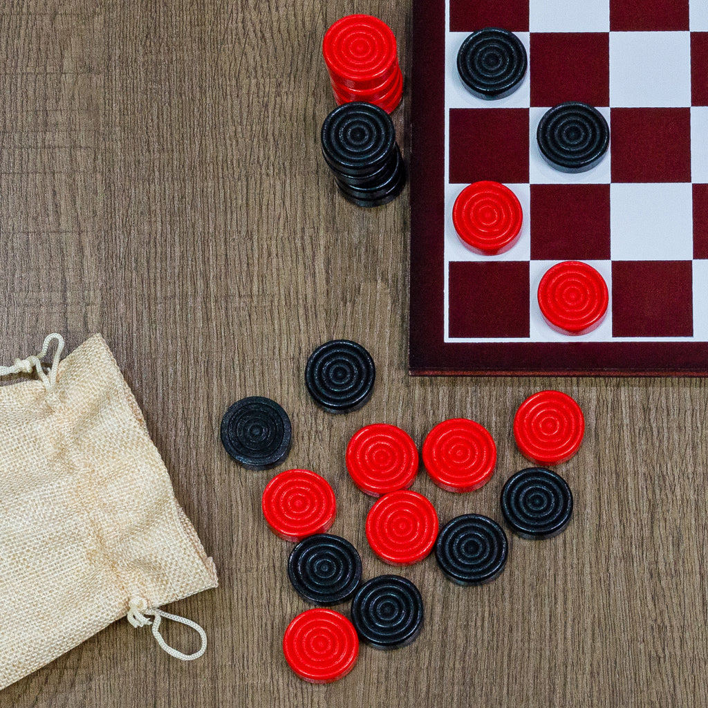 Black & Red Carved Stackable Wooden Checkers (24 Pieces) - sh1354att0BlckRed