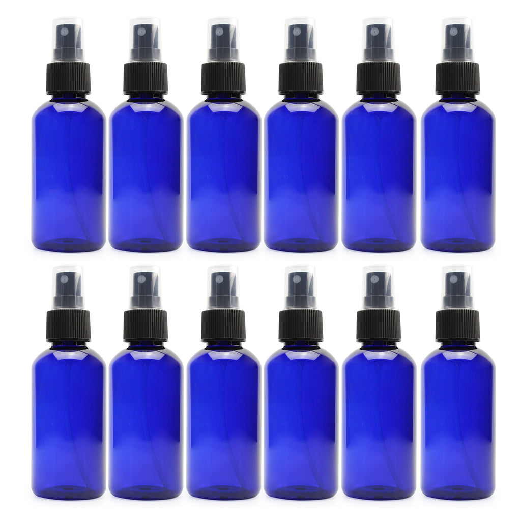 4oz Blue PLASTIC Fine Mist Spray Bottles (12-Pack w/ Black Sprayers) - sh1418cb04oz
