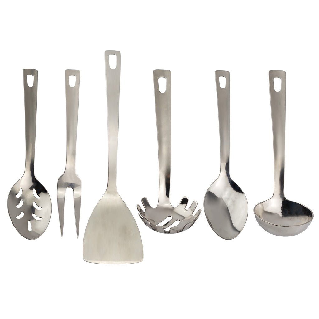Complete Serving Spoon & Utensil Set (6-Piece Set, Silver) - sh974dar0Utensil