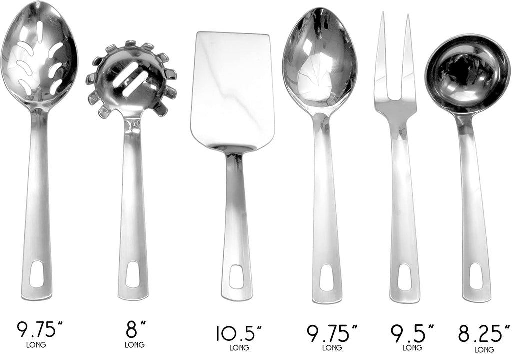 Complete Serving Spoon & Utensil Set (6-Piece Set, Silver) - sh974dar0Utensil