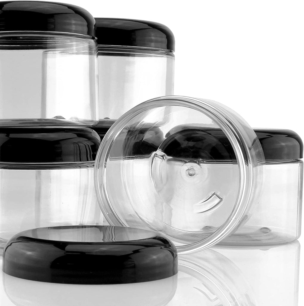 12 Ounce Clear Plastic Jars w/Black Plastic Lids (Case of 144) - 24X_SH_1336_CASE