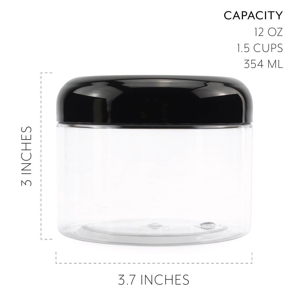 12 Ounce Clear Plastic Jars w/Black Plastic Lids (Case of 144) - 24X_SH_1336_CASE