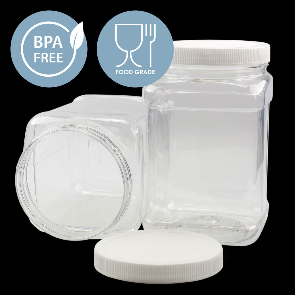 3-Pack Square 64 Oz 1/2 Gallon Plastic Canisters - CBKit003