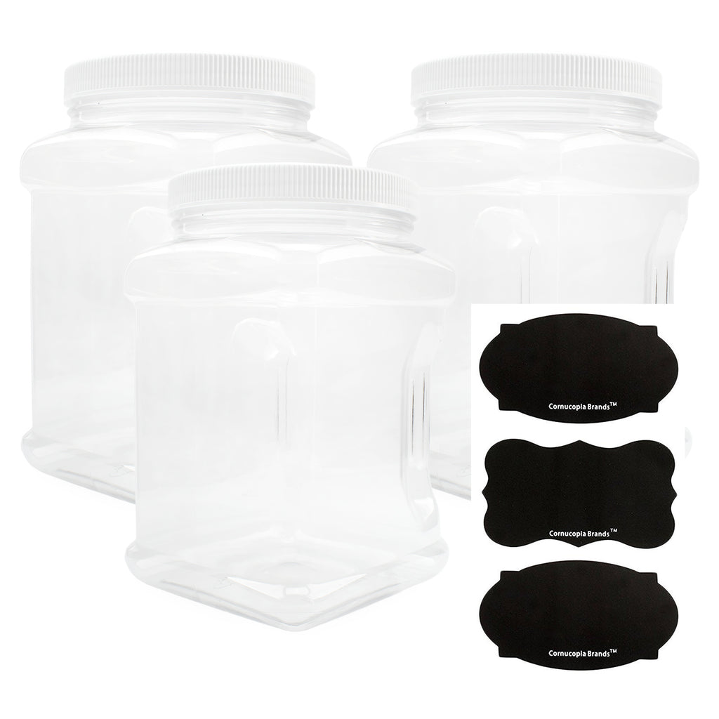 3-Pack Square 64 Oz 1/2 Gallon Plastic Canisters - CBKit003