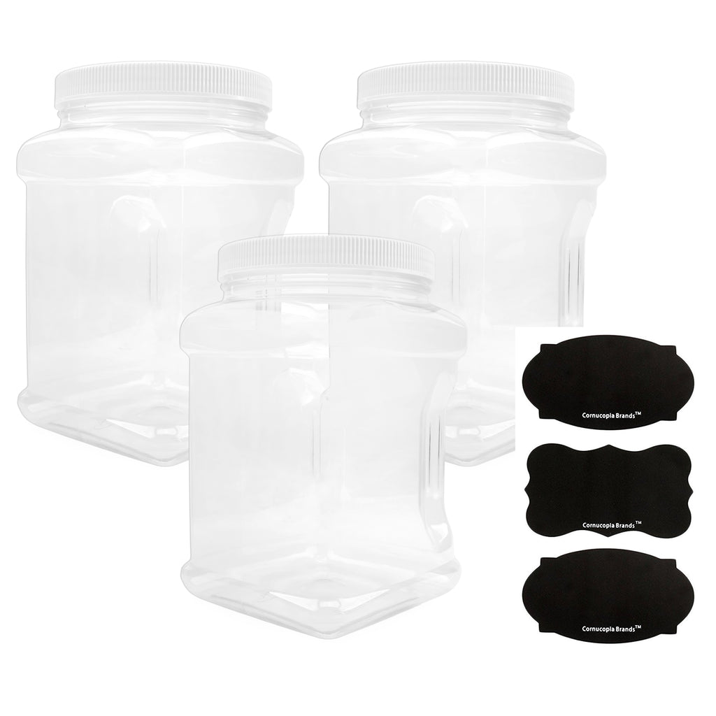 3-Pack Square 64 Oz 1/2 Gallon Plastic Canisters - CBKit003