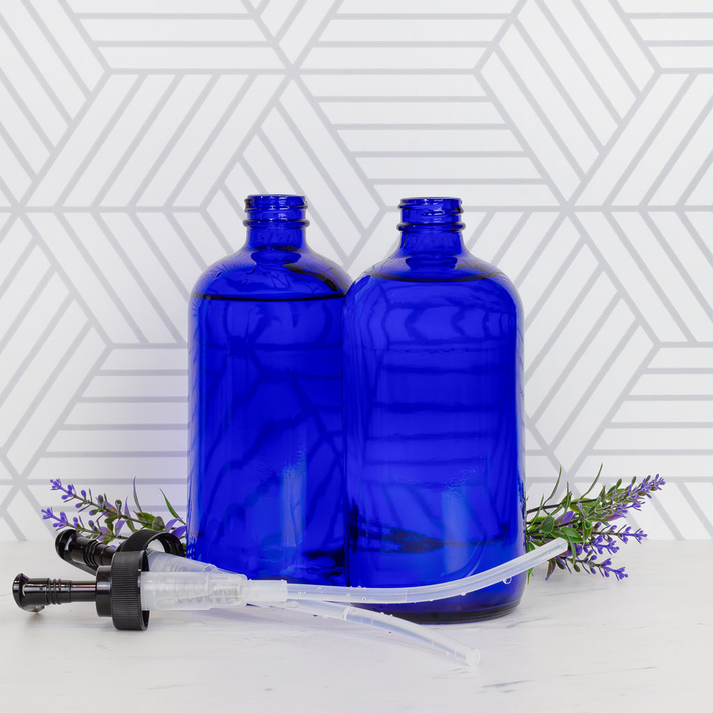 16oz Cobalt Blue Glass Bottles w/ Pump Dispensers (2-Pack) - sh1226cb0BLUE