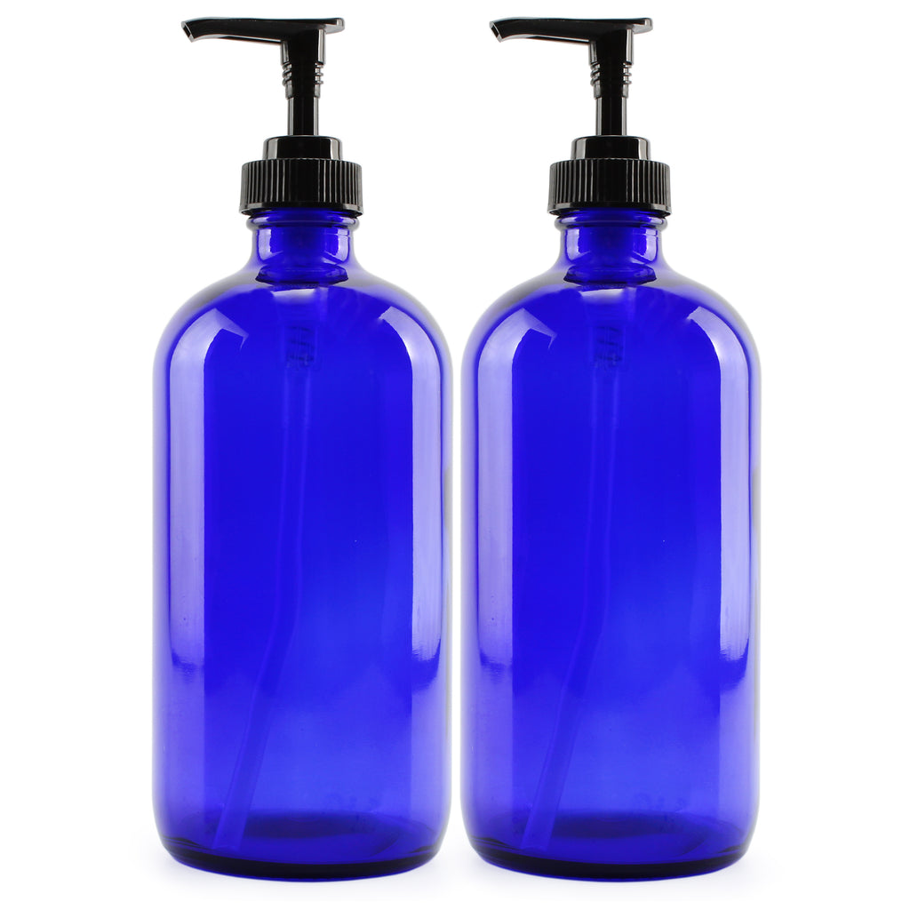 16oz Cobalt Blue Glass Bottles w/ Pump Dispensers (Case of 48) - SH_1226_CASE