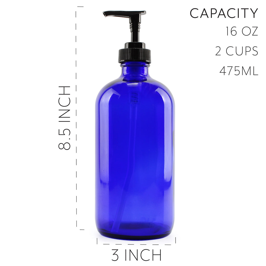 16oz Cobalt Blue Glass Bottles w/ Pump Dispensers (Case of 48) - 24X_SH_1226_CASE