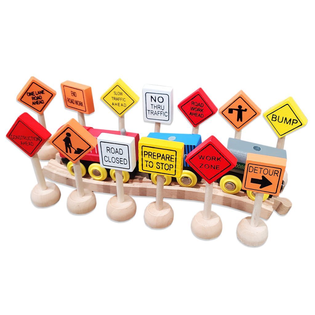 Toy Wooden Road Construction Traffic Sign Set - sh849att0717slk